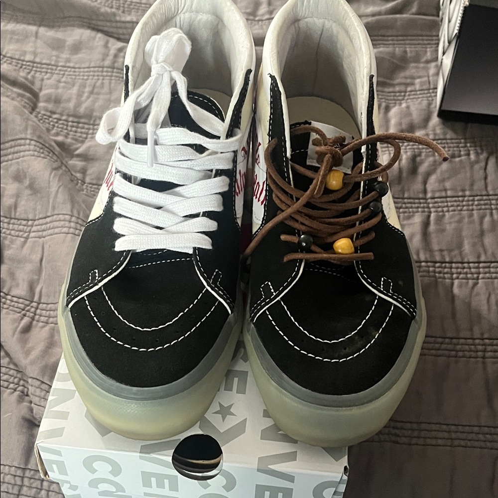 Palm Angels Black and White Mismatched Sneakers